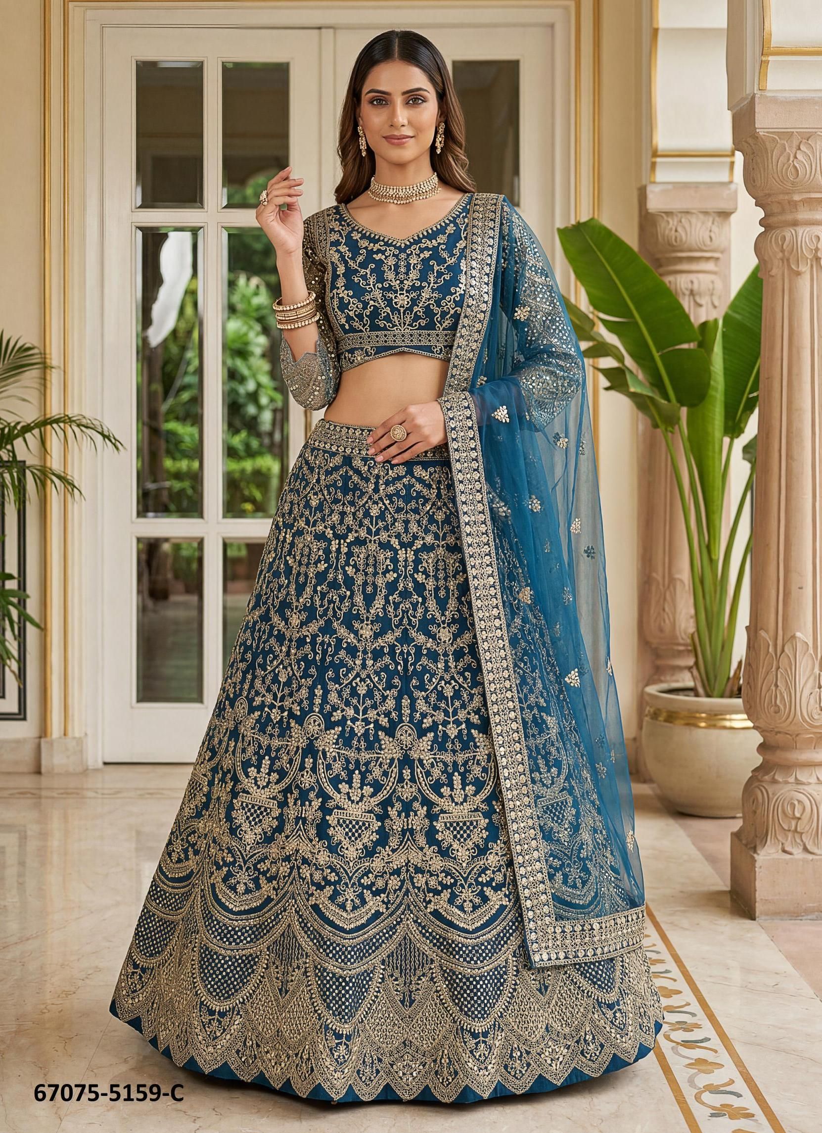 DESIGN 5159 - Catalog # 67075 (Set of 3 Semi-Stitched Lehengas) DESIGN 5159 - Catalog # 67075 (Set of 3 Semi-Stitched Lehengas)