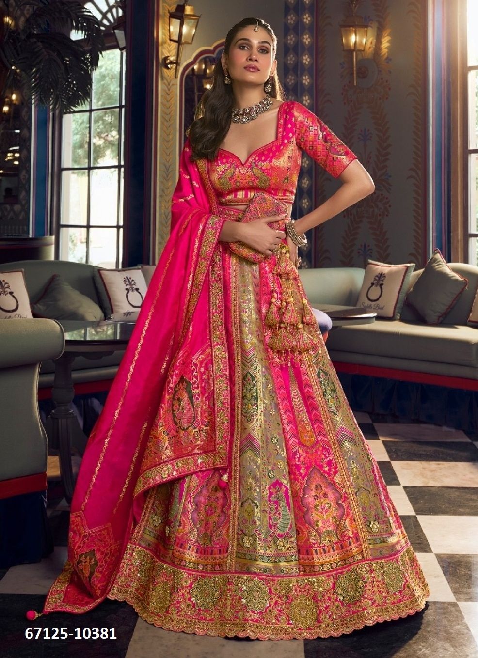 VRIDAVAN 73 - Catalog # 67125 (Set of 6 Semi-Stitched Lehengas)