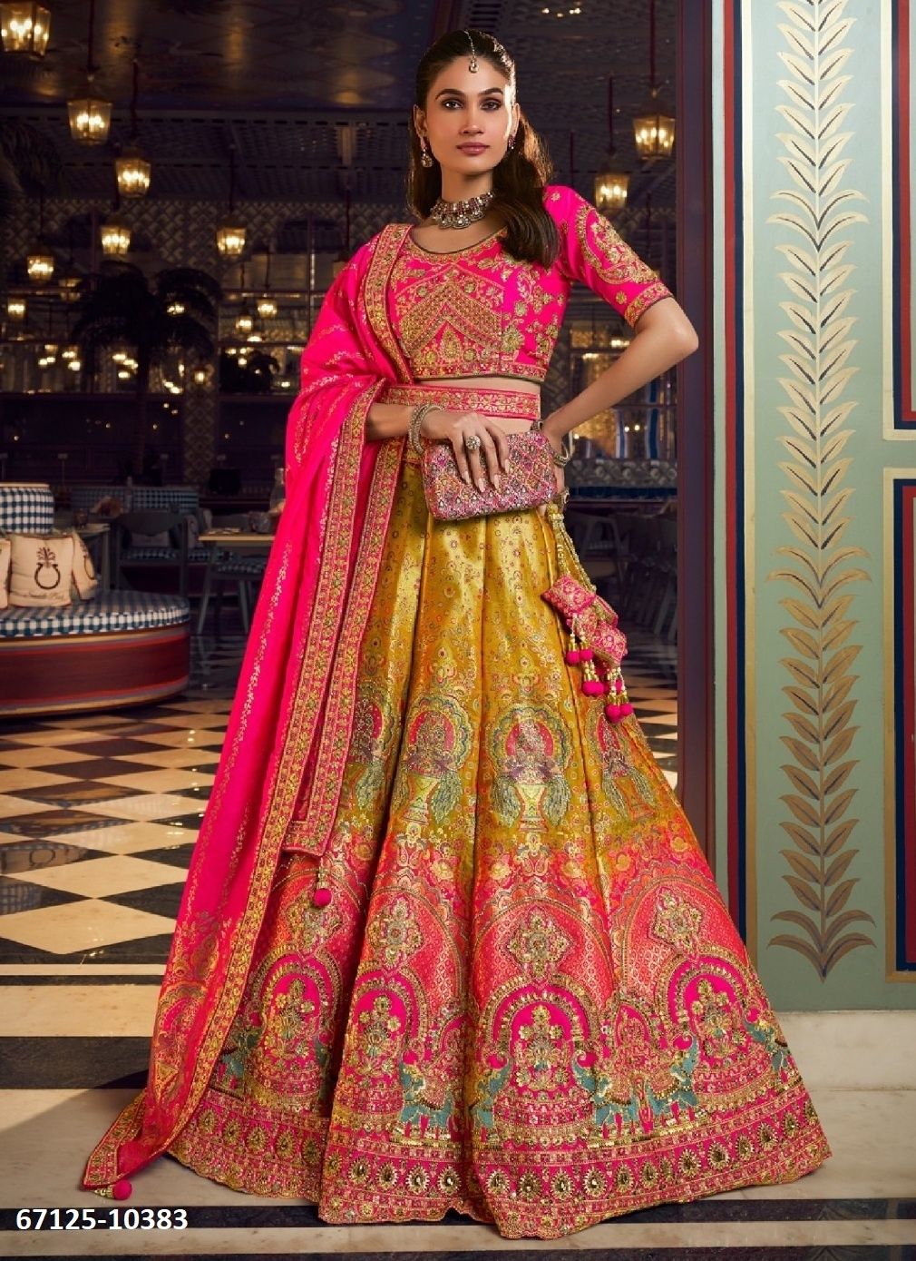 VRIDAVAN 73 - Catalog # 67125 (Set of 6 Semi-Stitched Lehengas)