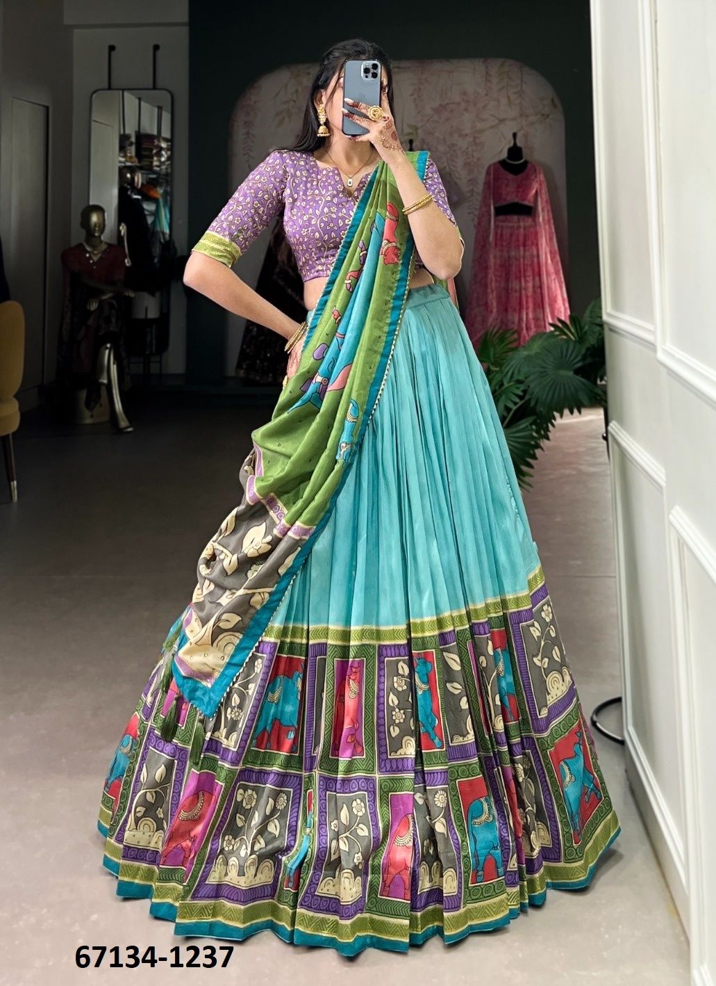 DESIGN 1235 - Catalog # 67134 (Set of 3 Semi-Stitched Lehengas)