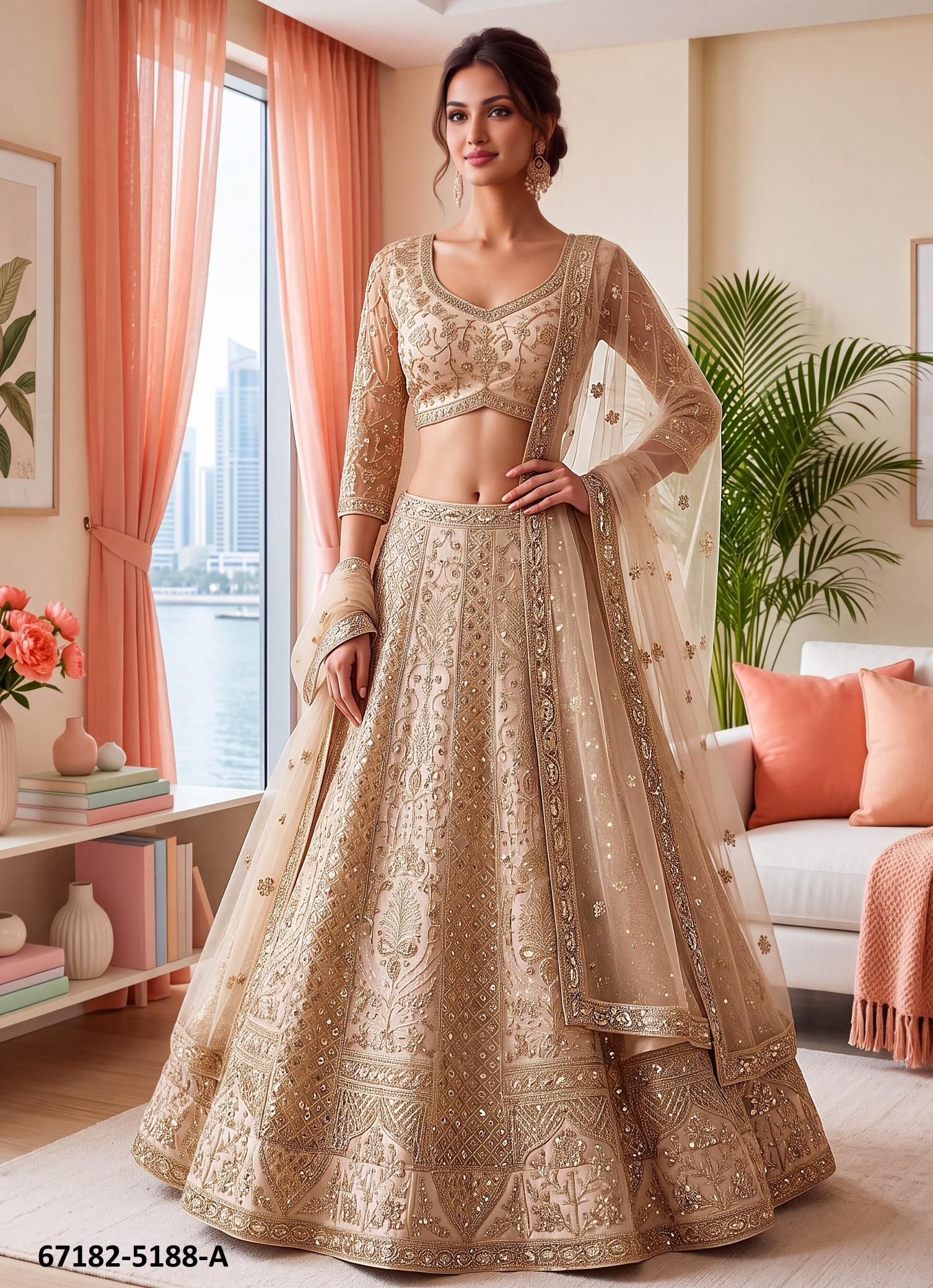 DESIGN 5188 - Catalog # 67182 (Set of 4 Semi-Stitched Lehengas) DESIGN 5188 - Catalog # 67182 (Set of 4 Semi-Stitched Lehengas)