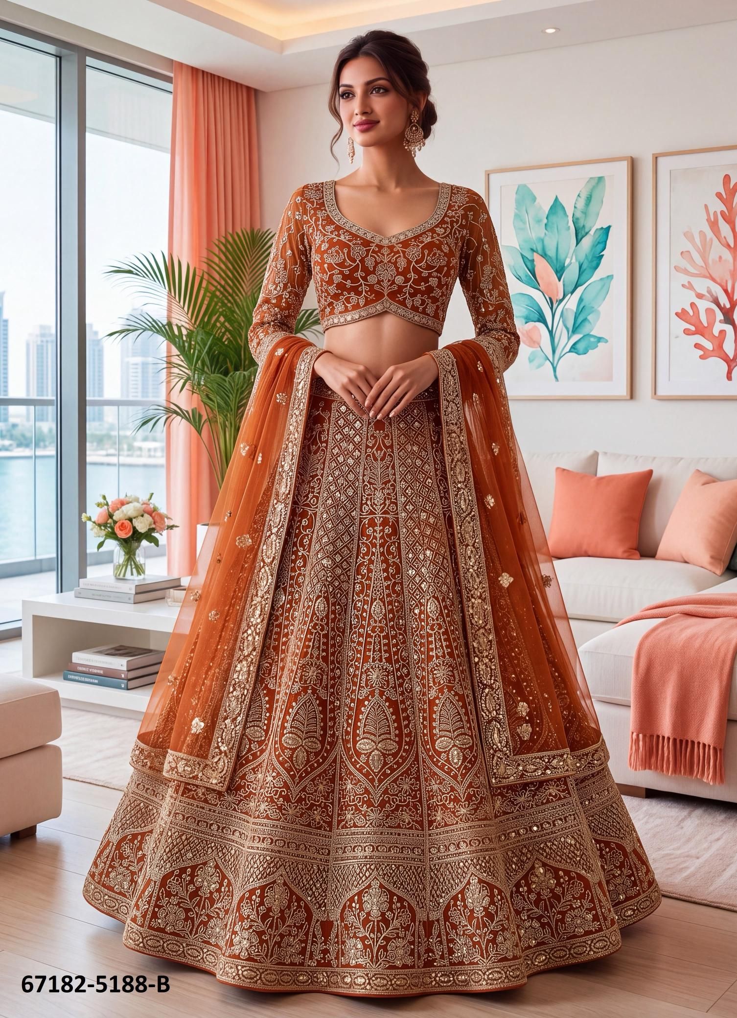 DESIGN 5188 - Catalog # 67182 (Set of 4 Semi-Stitched Lehengas) DESIGN 5188 - Catalog # 67182 (Set of 4 Semi-Stitched Lehengas)