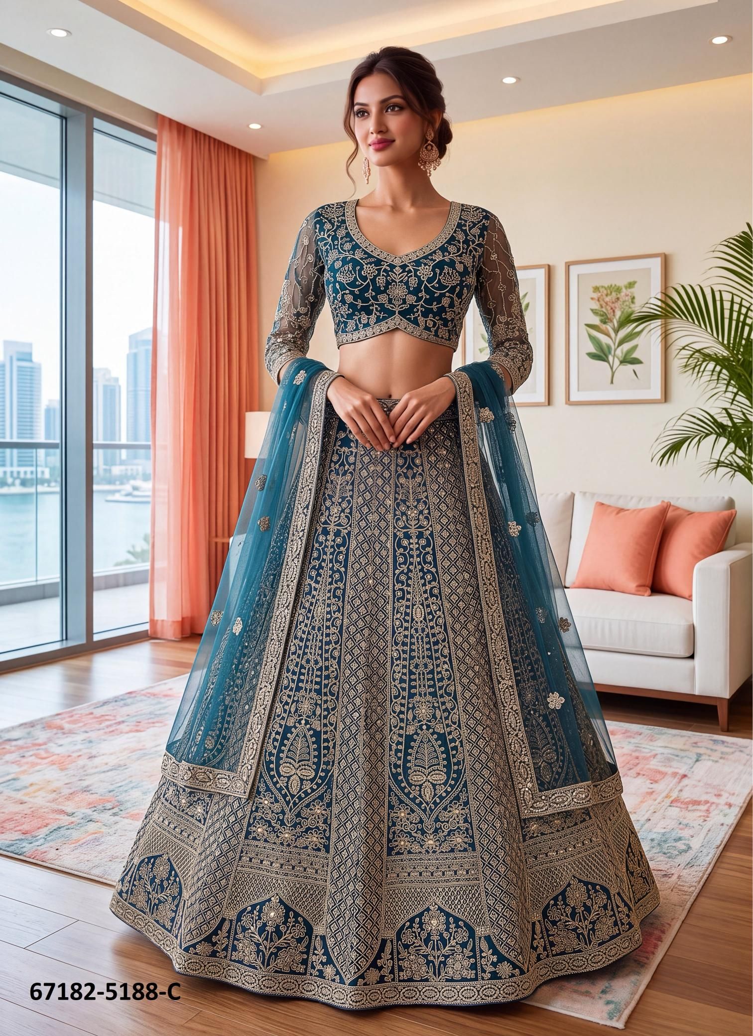 DESIGN 5188 - Catalog # 67182 (Set of 4 Semi-Stitched Lehengas) DESIGN 5188 - Catalog # 67182 (Set of 4 Semi-Stitched Lehengas)