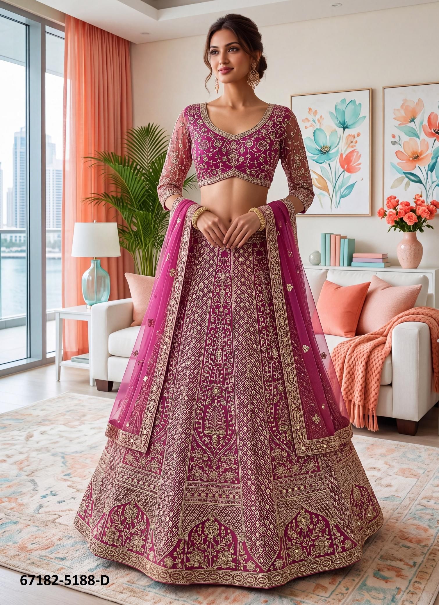 DESIGN 5188 - Catalog # 67182 (Set of 4 Semi-Stitched Lehengas) DESIGN 5188 - Catalog # 67182 (Set of 4 Semi-Stitched Lehengas)