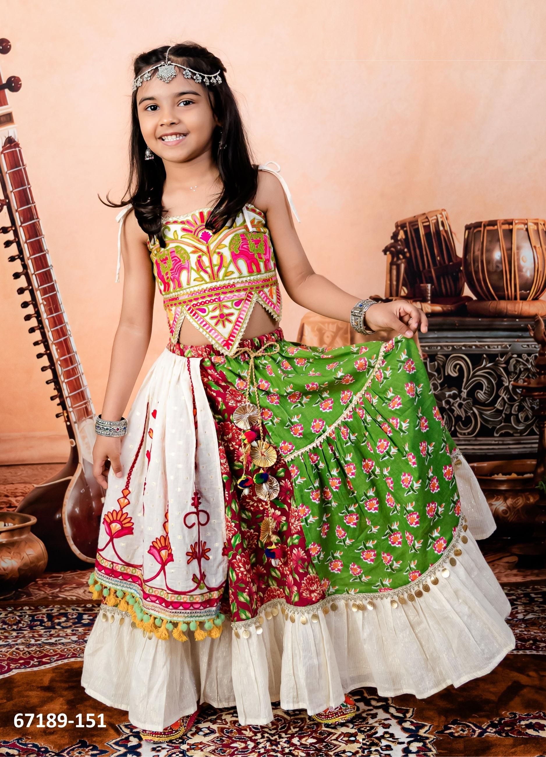 NAVRATRI SPECIAL KIDS LEHENGA CO-ORD SET 4 - Catalog # 67189 (Set of 8 Readymade Lehengas)