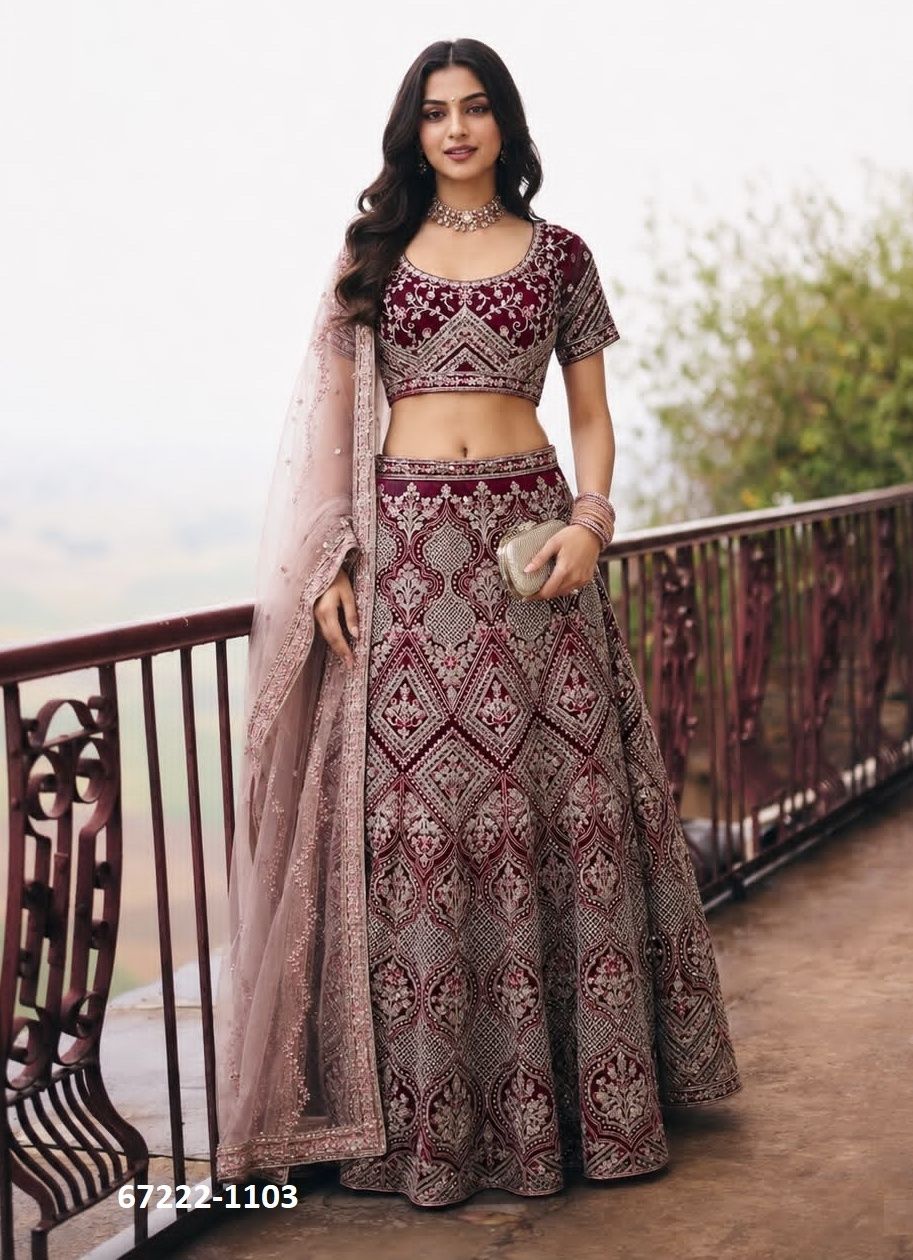 DESIGN 1095 - Catalog # 67222 (Set of 9 Semi-Stitched Lehengas) DESIGN 1095 - Catalog # 67222 (Set of 9 Semi-Stitched Lehengas)