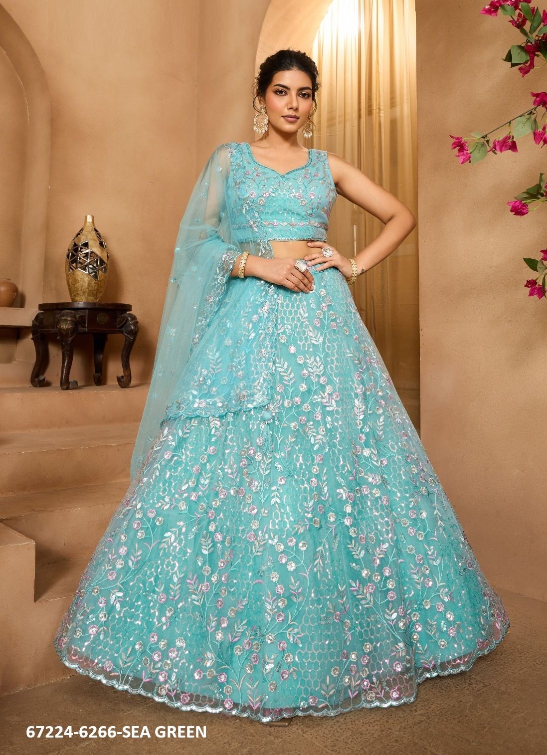 DESIGN 6266 - Catalog # 67224 (Set of 4 Semi-Stitched Lehengas) DESIGN 6266 - Catalog # 67224 (Set of 4 Semi-Stitched Lehengas)
