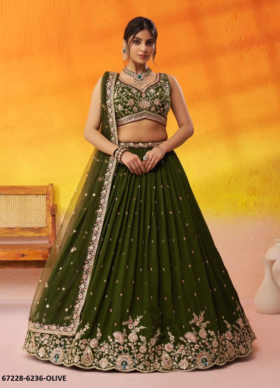 DESIGN 6236 - Catalog # 67228 (Set of 4 Semi-Stitched Lehengas) DESIGN 6236 - Catalog # 67228 (Set of 4 Semi-Stitched Lehengas)