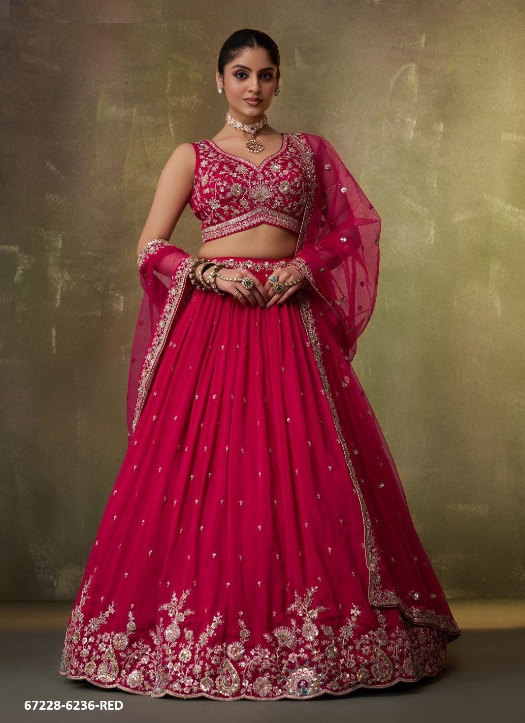 DESIGN 6236 - Catalog # 67228 (Set of 4 Semi-Stitched Lehengas) DESIGN 6236 - Catalog # 67228 (Set of 4 Semi-Stitched Lehengas)