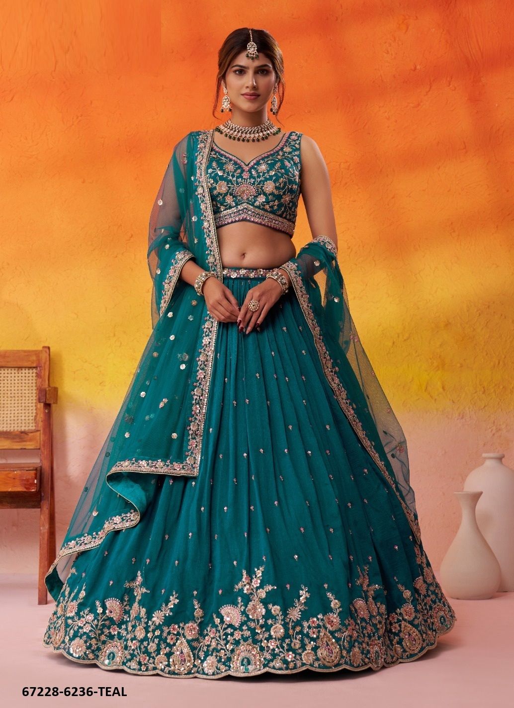 DESIGN 6236 - Catalog # 67228 (Set of 4 Semi-Stitched Lehengas) DESIGN 6236 - Catalog # 67228 (Set of 4 Semi-Stitched Lehengas)