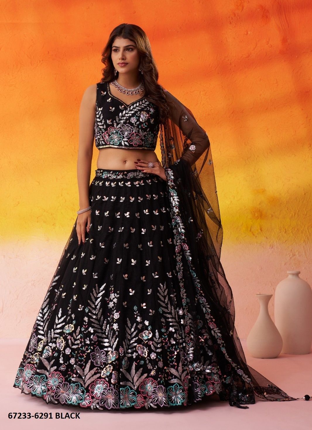 DESIGN 6291 - Catalog # 67233 (Set of 3 Semi-Stitched Lehengas) DESIGN 6291 - Catalog # 67233 (Set of 3 Semi-Stitched Lehengas)