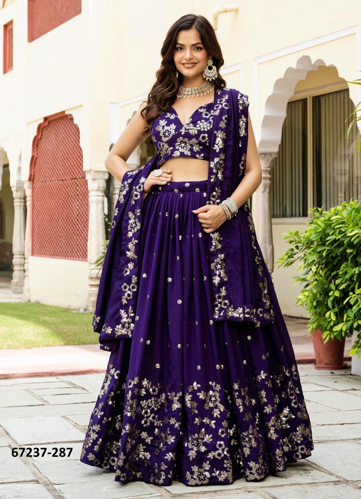DESIGN 287 - Catalog # 67237 (Set of 6 Semi-Stitched Lehengas) DESIGN 287 - Catalog # 67237 (Set of 6 Semi-Stitched Lehengas)