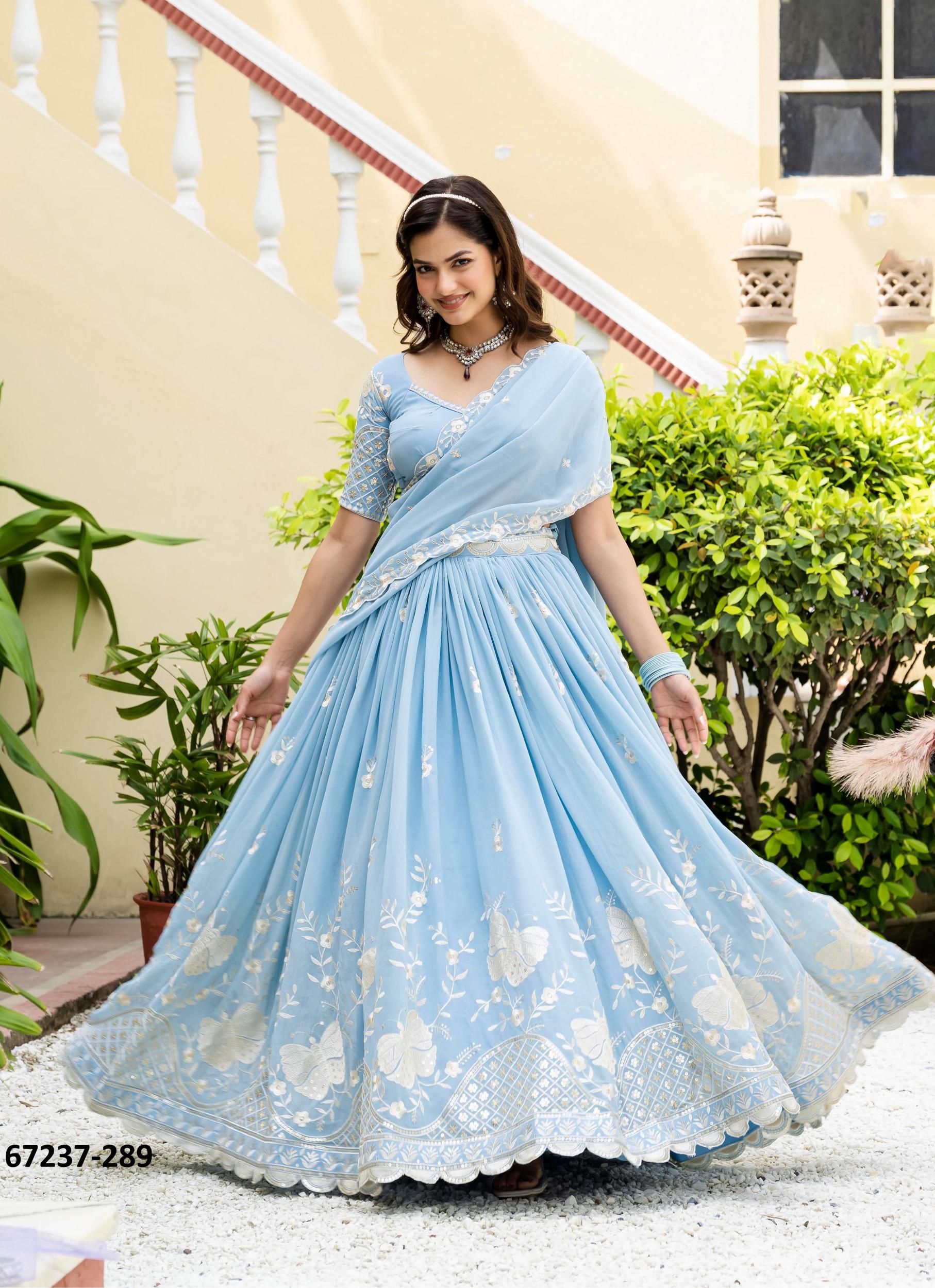 DESIGN 287 - Catalog # 67237 (Set of 6 Semi-Stitched Lehengas) DESIGN 287 - Catalog # 67237 (Set of 6 Semi-Stitched Lehengas)