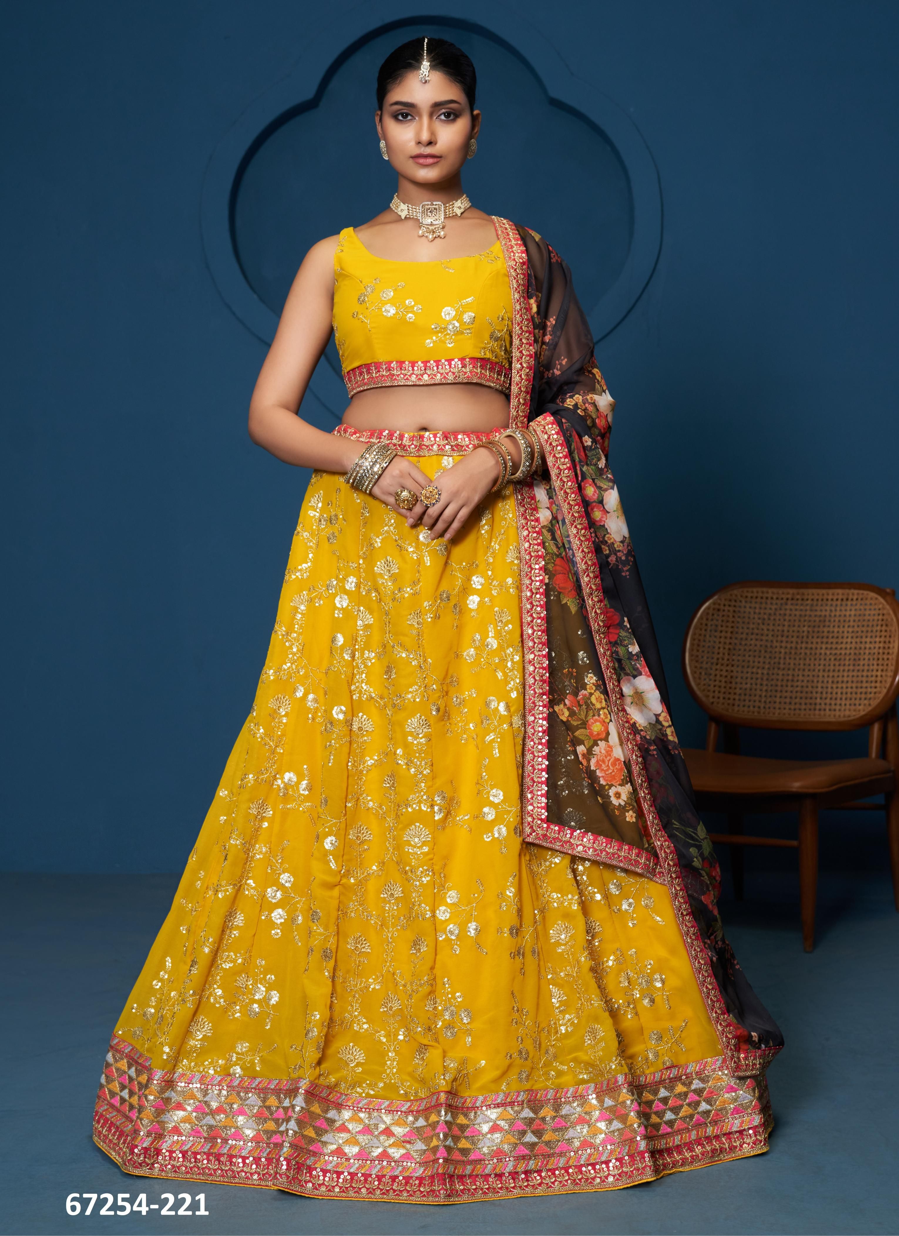 DESIGN 221 - Catalog # 67254 (Set of 7 Semi-Stitched Lehengas) DESIGN 221 - Catalog # 67254 (Set of 7 Semi-Stitched Lehengas)