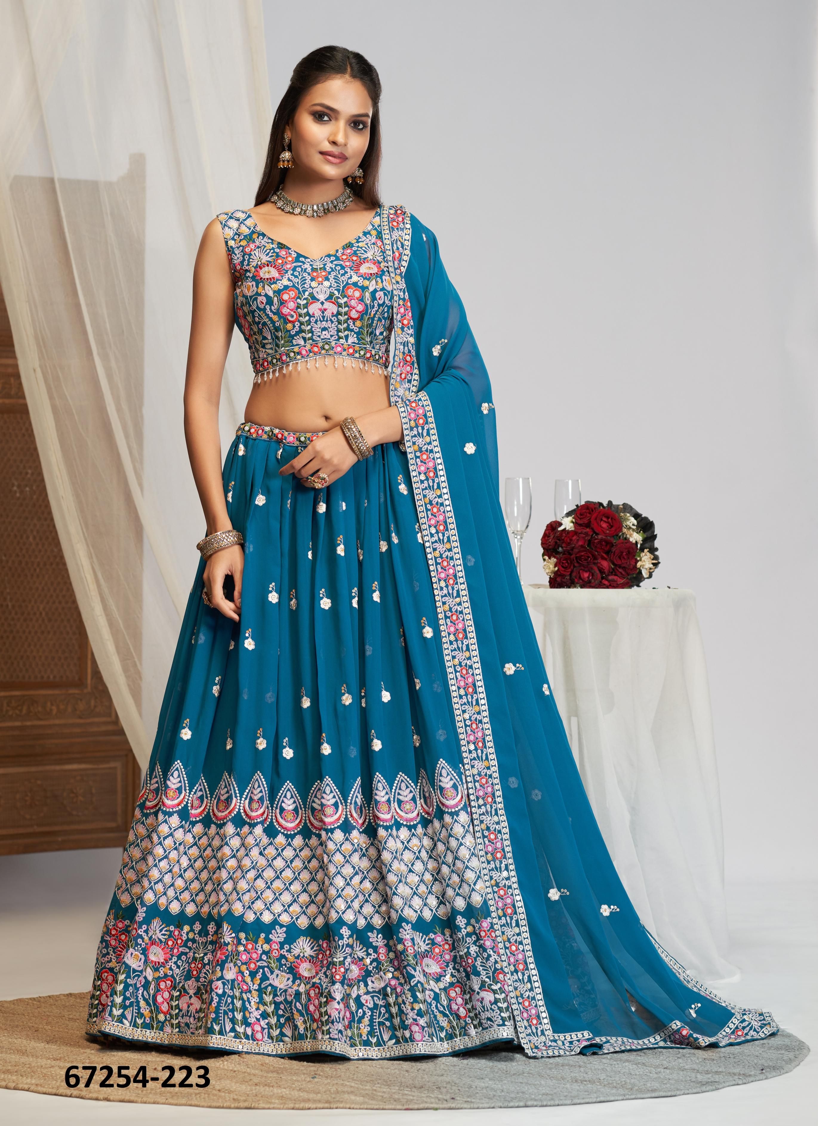 DESIGN 221 - Catalog # 67254 (Set of 7 Semi-Stitched Lehengas) DESIGN 221 - Catalog # 67254 (Set of 7 Semi-Stitched Lehengas)