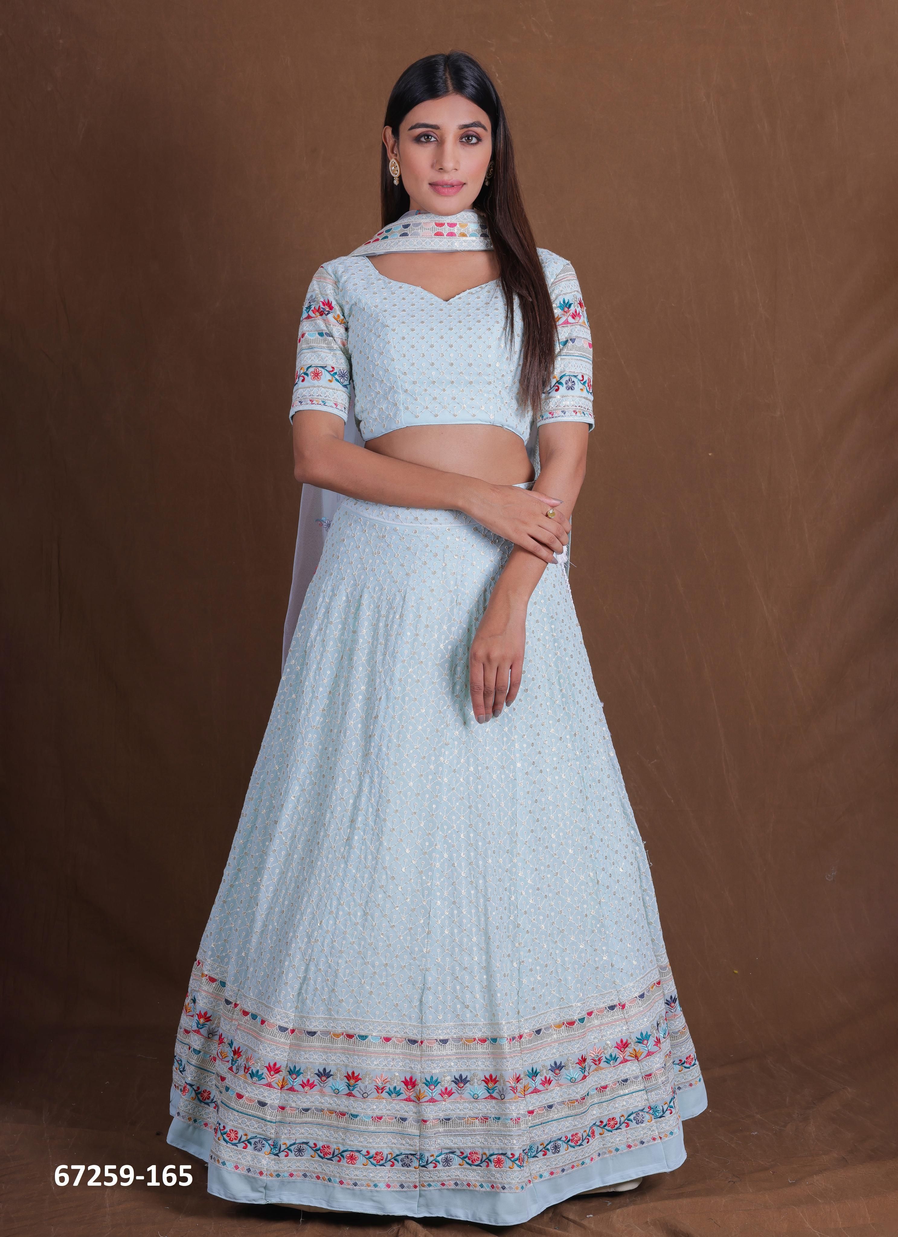 DESIGN 165 - Catalog # 67259 (Set of 8 Semi-Stitched Lehengas) DESIGN 165 - Catalog # 67259 (Set of 8 Semi-Stitched Lehengas)