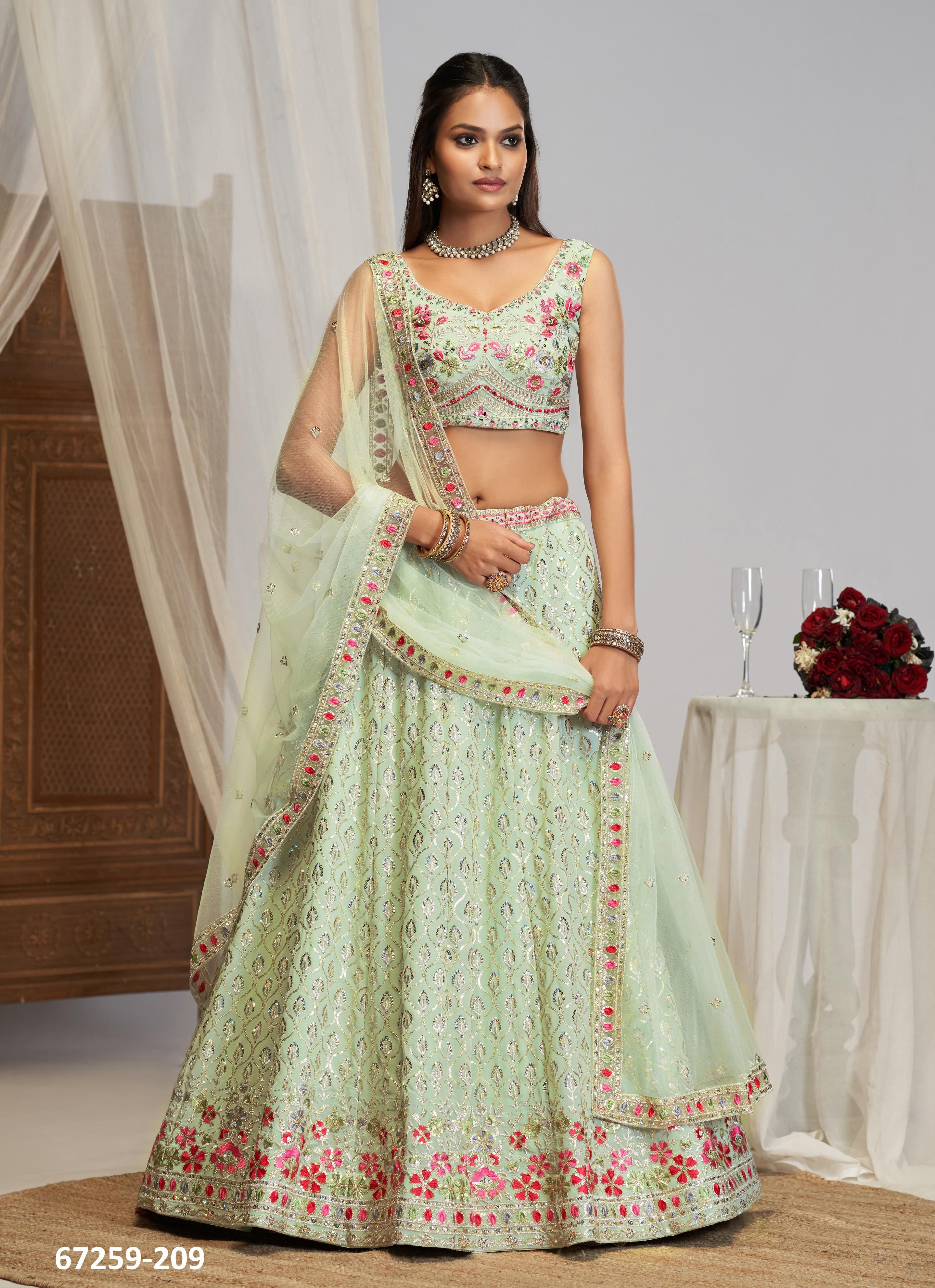 DESIGN 165 - Catalog # 67259 (Set of 8 Semi-Stitched Lehengas) DESIGN 165 - Catalog # 67259 (Set of 8 Semi-Stitched Lehengas)