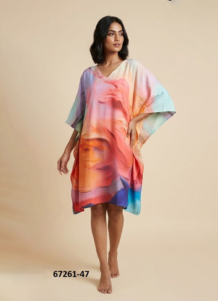COTTON FEEL KURTI 6 - Catalog # 67261 (Set of 8 Kaftans / Ponchos)