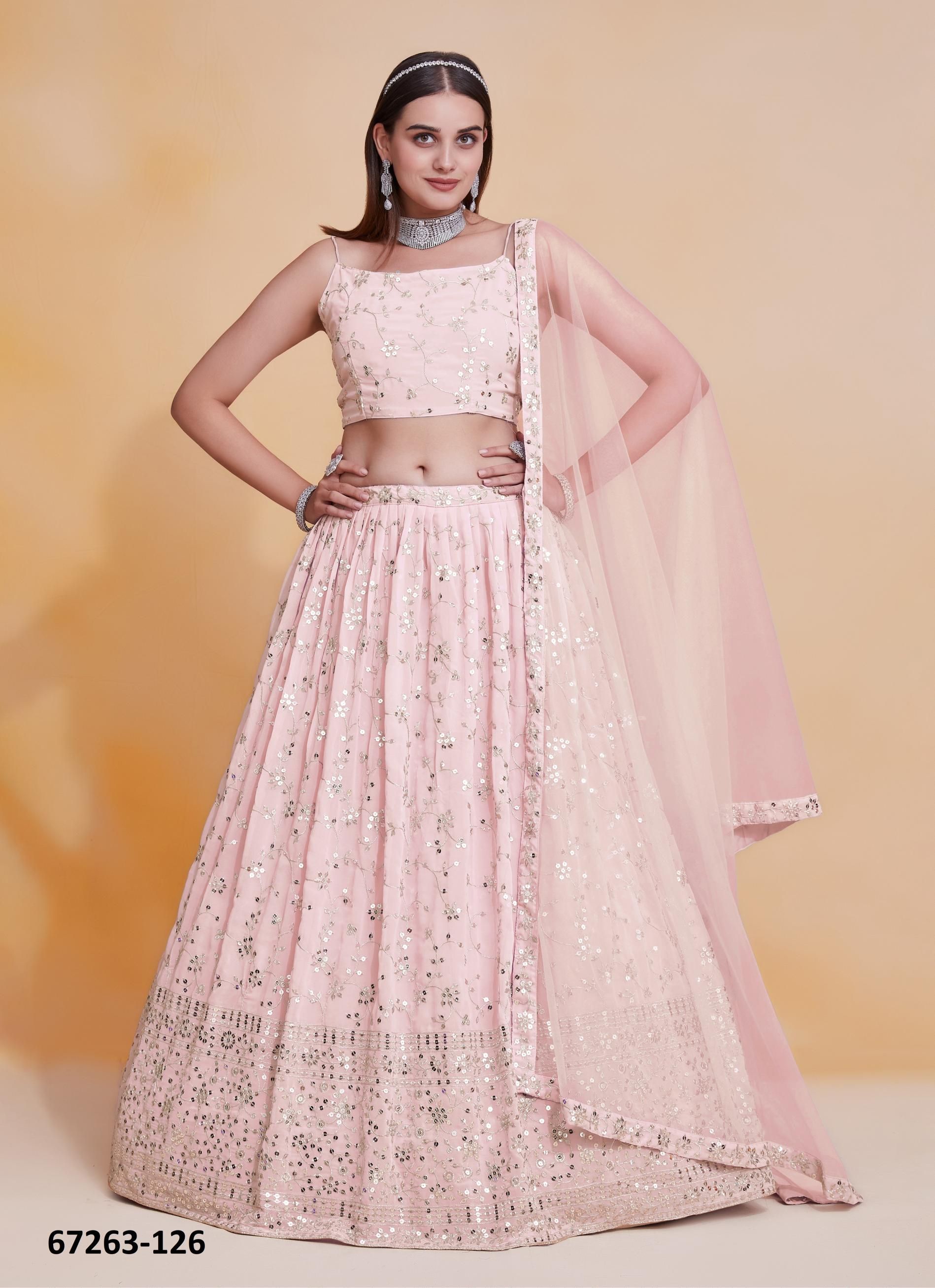 DESIGN 125 - Catalog # 67263 (Set of 8 Semi-Stitched Lehengas) DESIGN 125 - Catalog # 67263 (Set of 8 Semi-Stitched Lehengas)