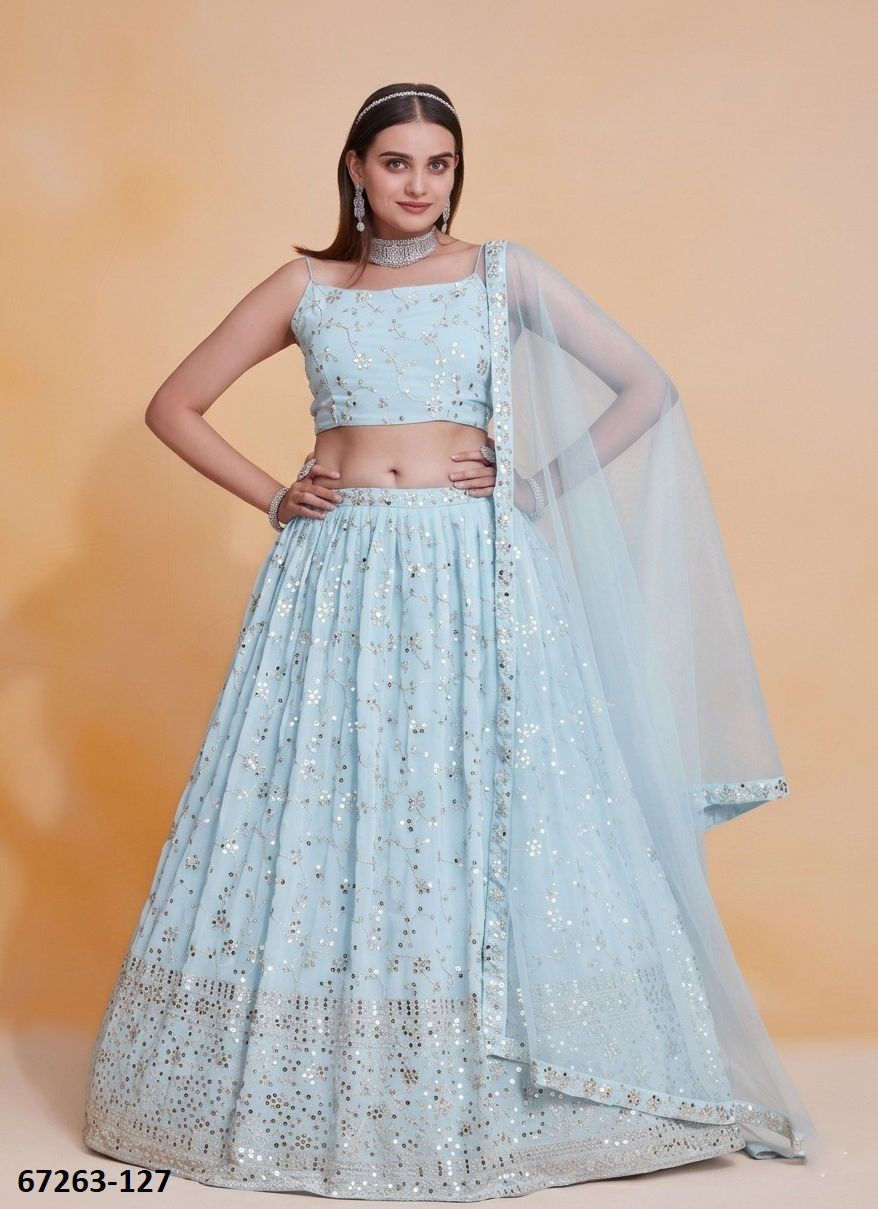 DESIGN 125 - Catalog # 67263 (Set of 8 Semi-Stitched Lehengas) DESIGN 125 - Catalog # 67263 (Set of 8 Semi-Stitched Lehengas)