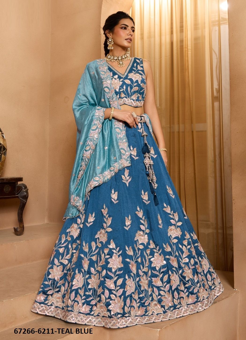 DESIGN 6211 - Catalog # 67266 (Set of 3 Semi-Stitched Lehengas)