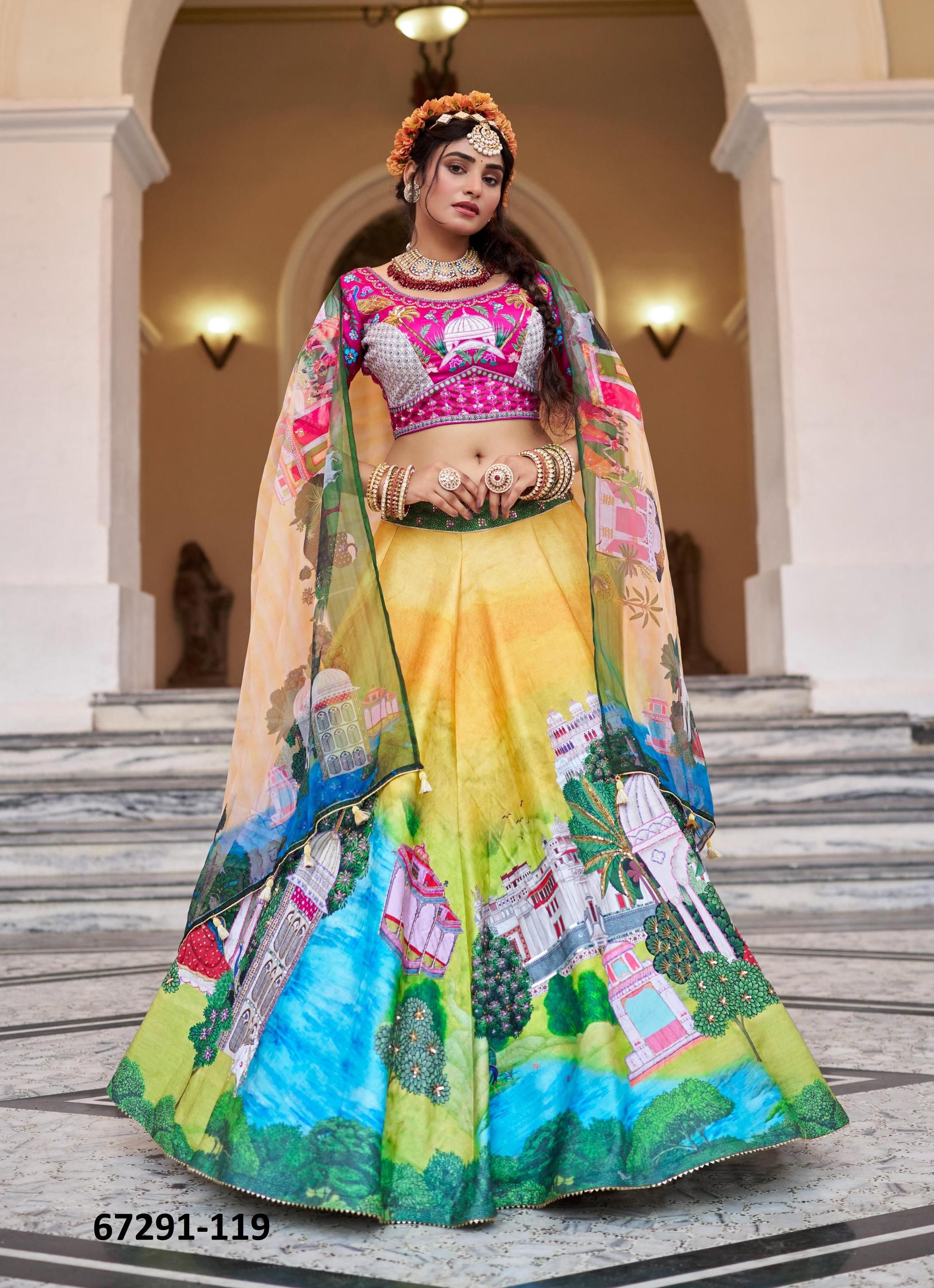 SANSKRITI - Catalog # 67291 (Set of 5 Semi-Stitched Lehengas)