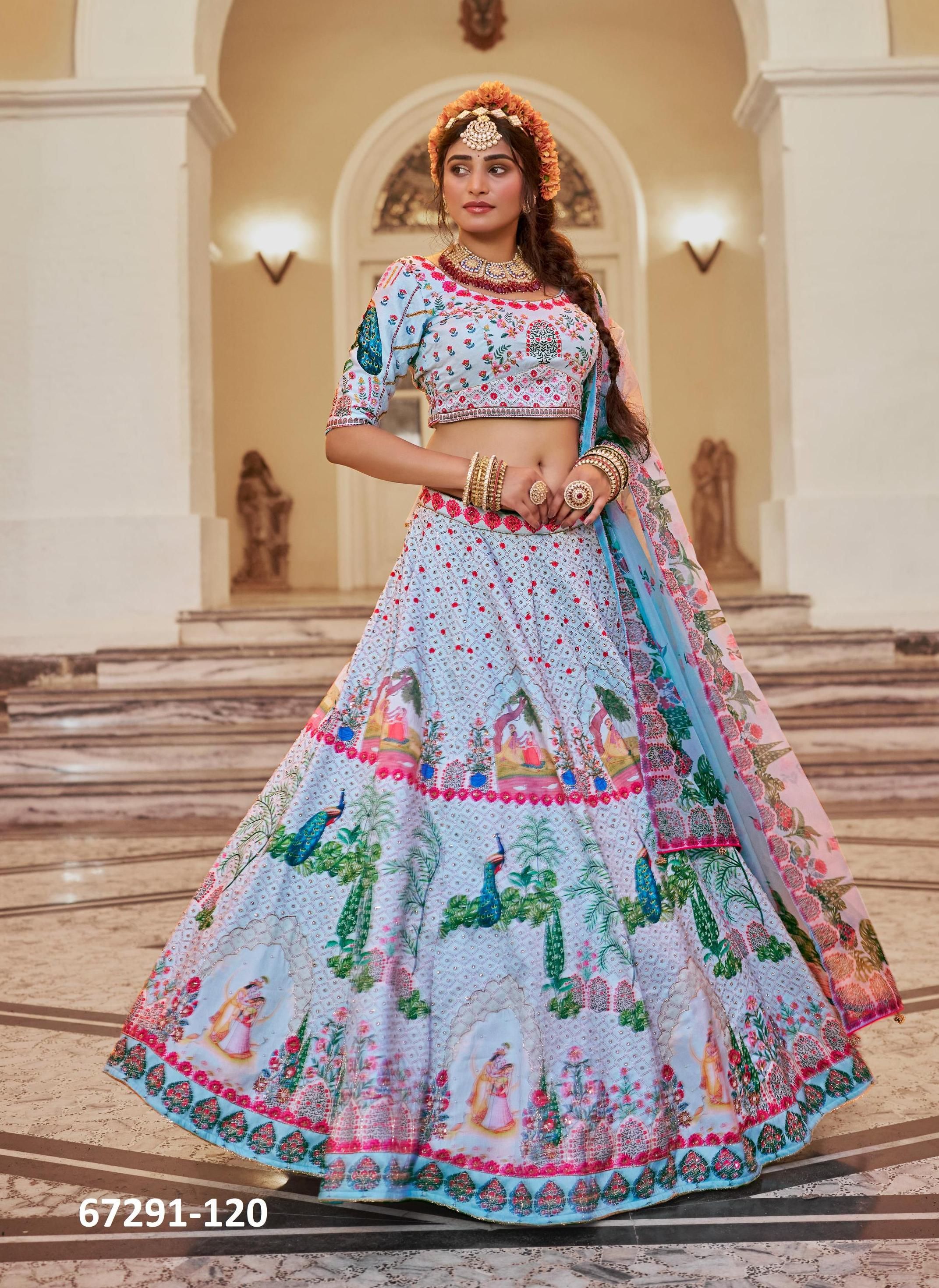 SANSKRITI - Catalog # 67291 (Set of 5 Semi-Stitched Lehengas)