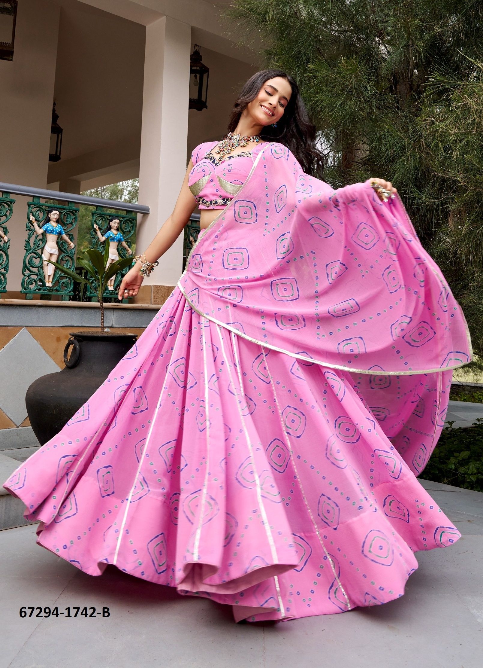 GHOOMAR 1742 - Catalog # 67294 (Set of 2 Readymade Lehengas)