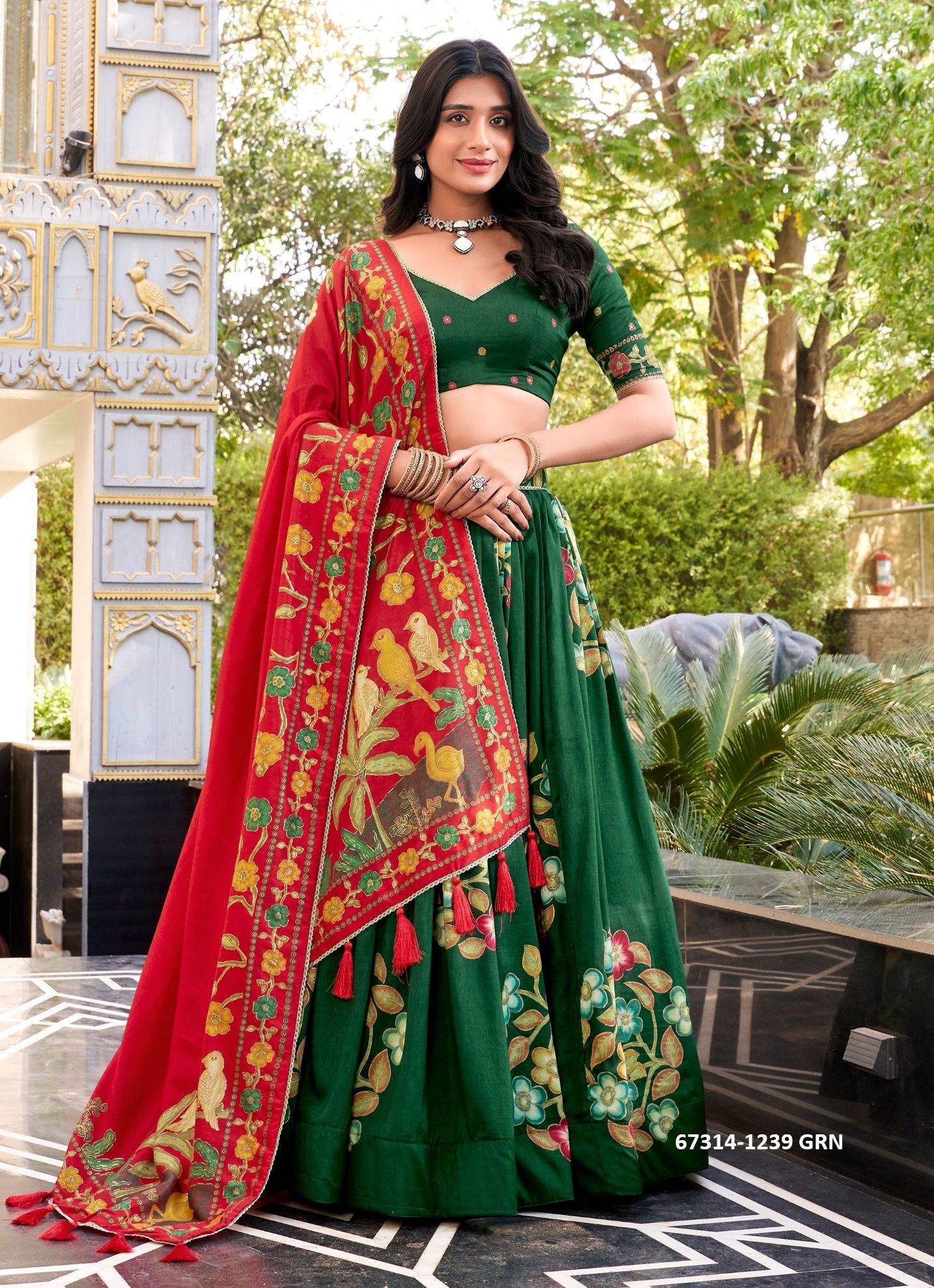FLORAL BIRD - Catalog # 67314 (Set of 3 Semi-Stitched Lehengas) FLORAL BIRD - Catalog # 67314 (Set of 3 Semi-Stitched Lehengas)