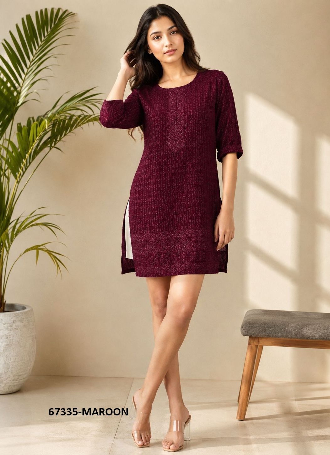 RAYON SCHIFFLI TOP - Catalog # 67335 (Set of 42 SIZE-SETS [Readymade Women's Kurtis / Tops])