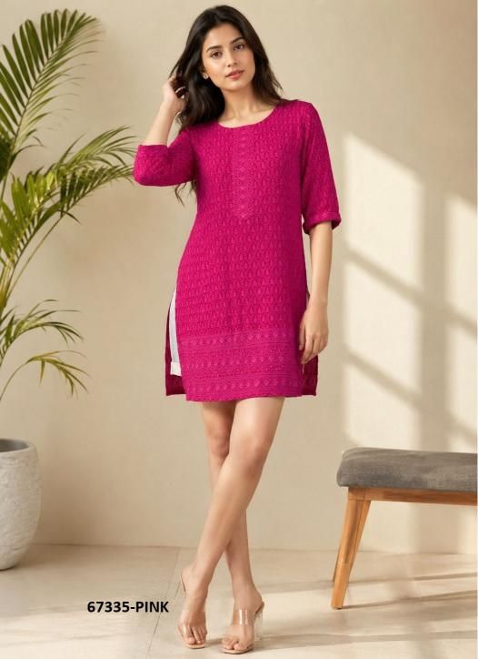 RAYON SCHIFFLI TOP - Catalog # 67335 (Set of 42 SIZE-SETS [Readymade Women's Kurtis / Tops])