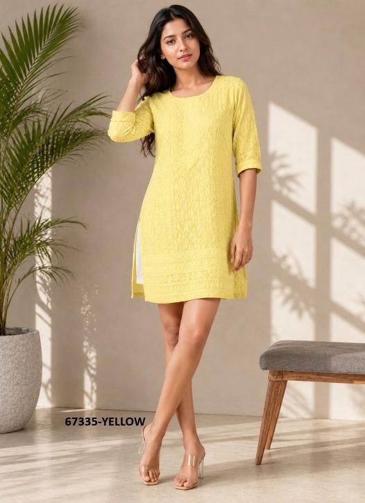RAYON SCHIFFLI TOP - Catalog # 67335 (Set of 42 SIZE-SETS [Readymade Women's Kurtis / Tops])