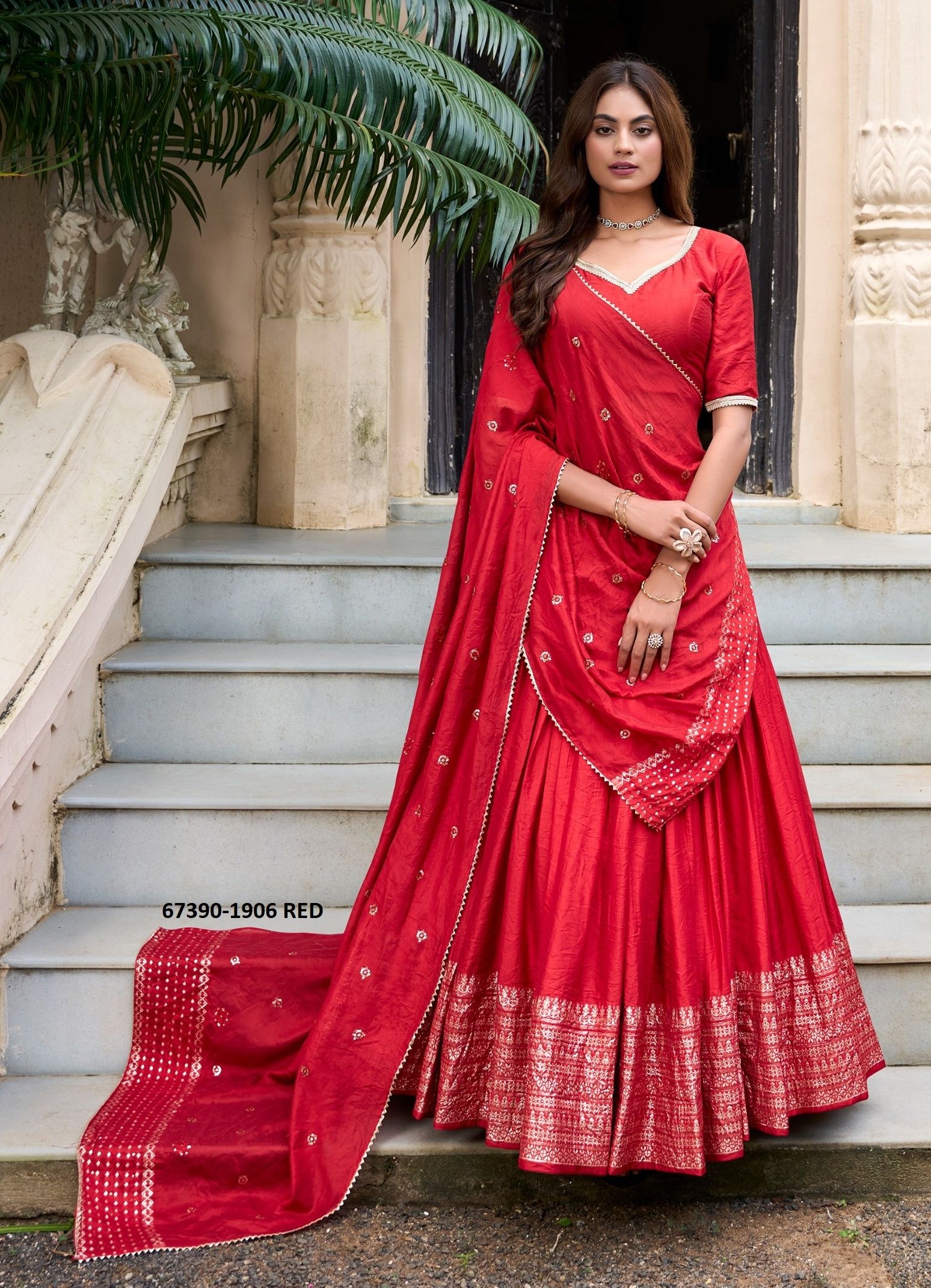 CHAND RATAN - Catalog # 67390 (Set of 12 Semi-Stitched Lehengas)