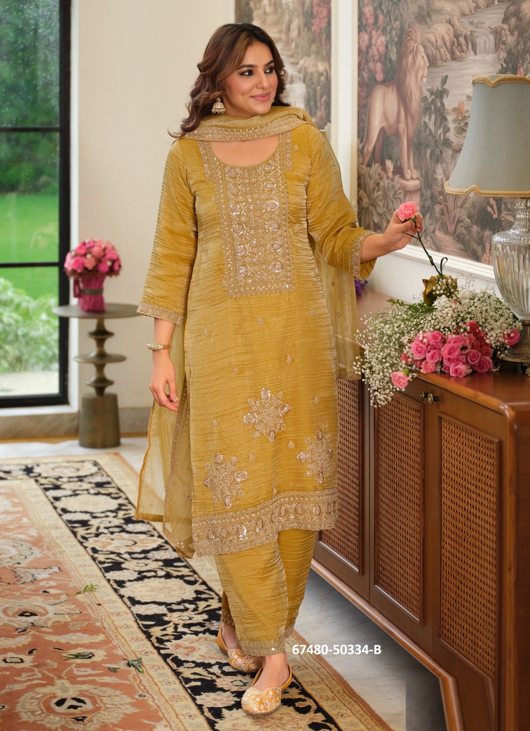 DESIGN 50334 - Catalog # 67480 (Set of 7 SIZE-SETS [Readymade Salwar Suits])