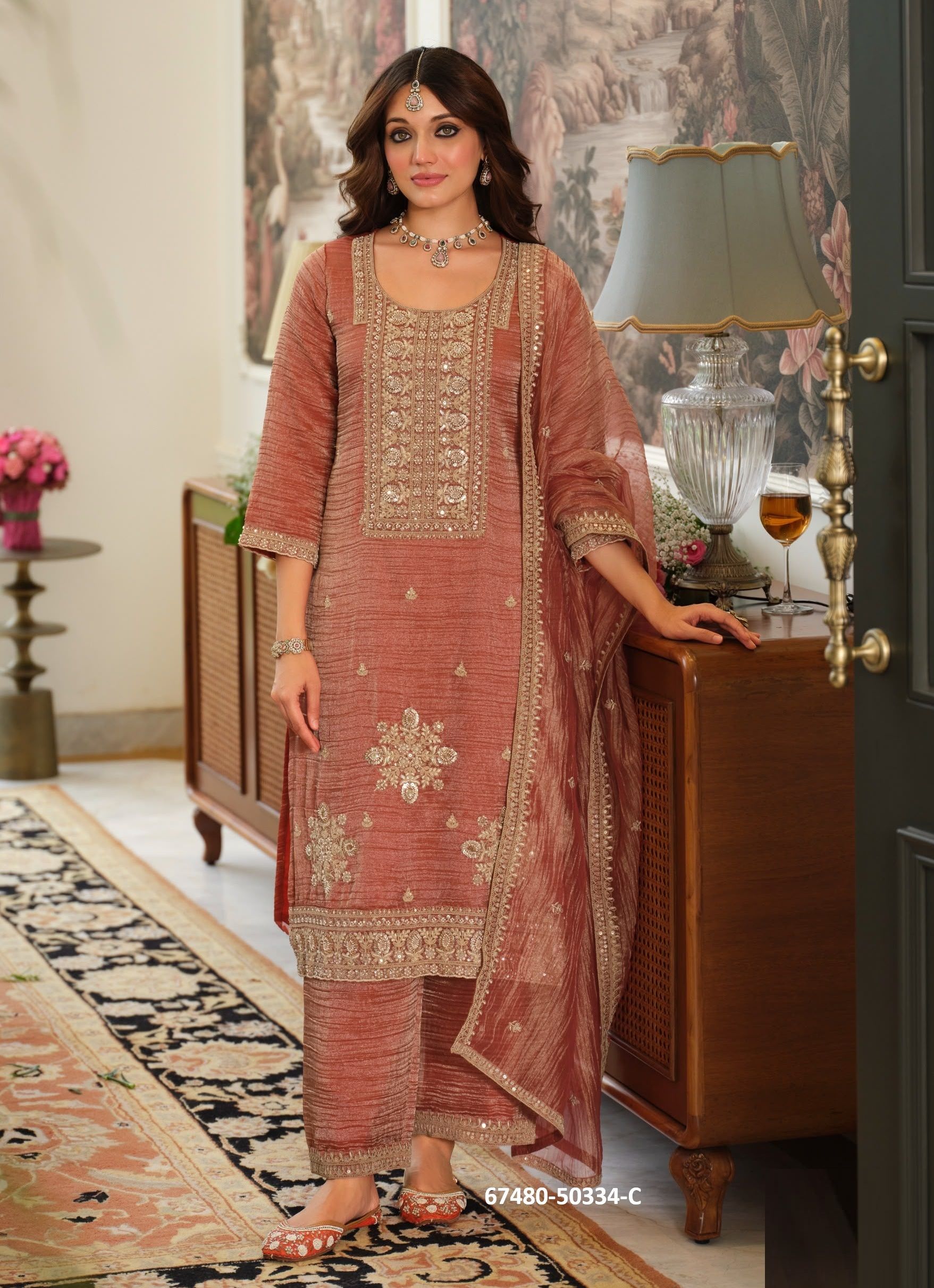 DESIGN 50334 - Catalog # 67480 (Set of 7 SIZE-SETS [Readymade Salwar Suits])