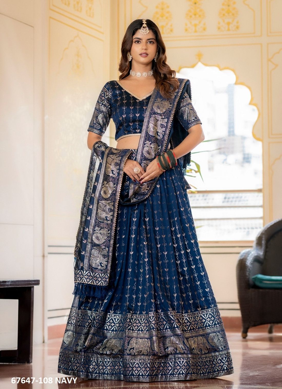NAVMANGALAM - Catalog # 67647 (Set of 4 Semi-Stitched Lehengas)