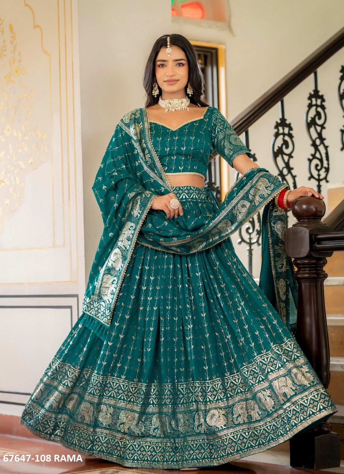NAVMANGALAM - Catalog # 67647 (Set of 4 Semi-Stitched Lehengas)