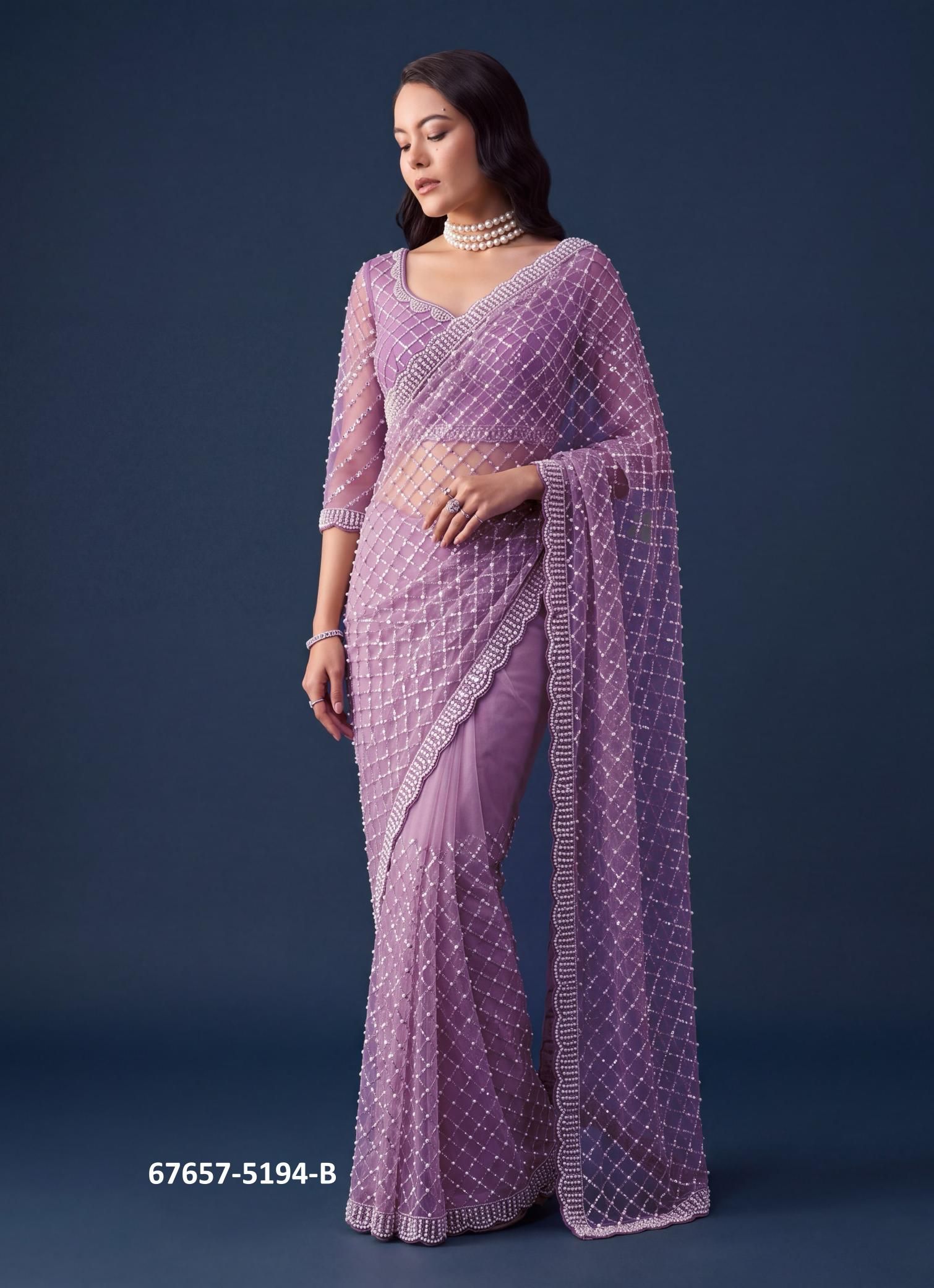 NET BEADS - Catalog # 67657 (Set of 4 Sarees) NET BEADS - Catalog # 67657 (Set of 4 Sarees)