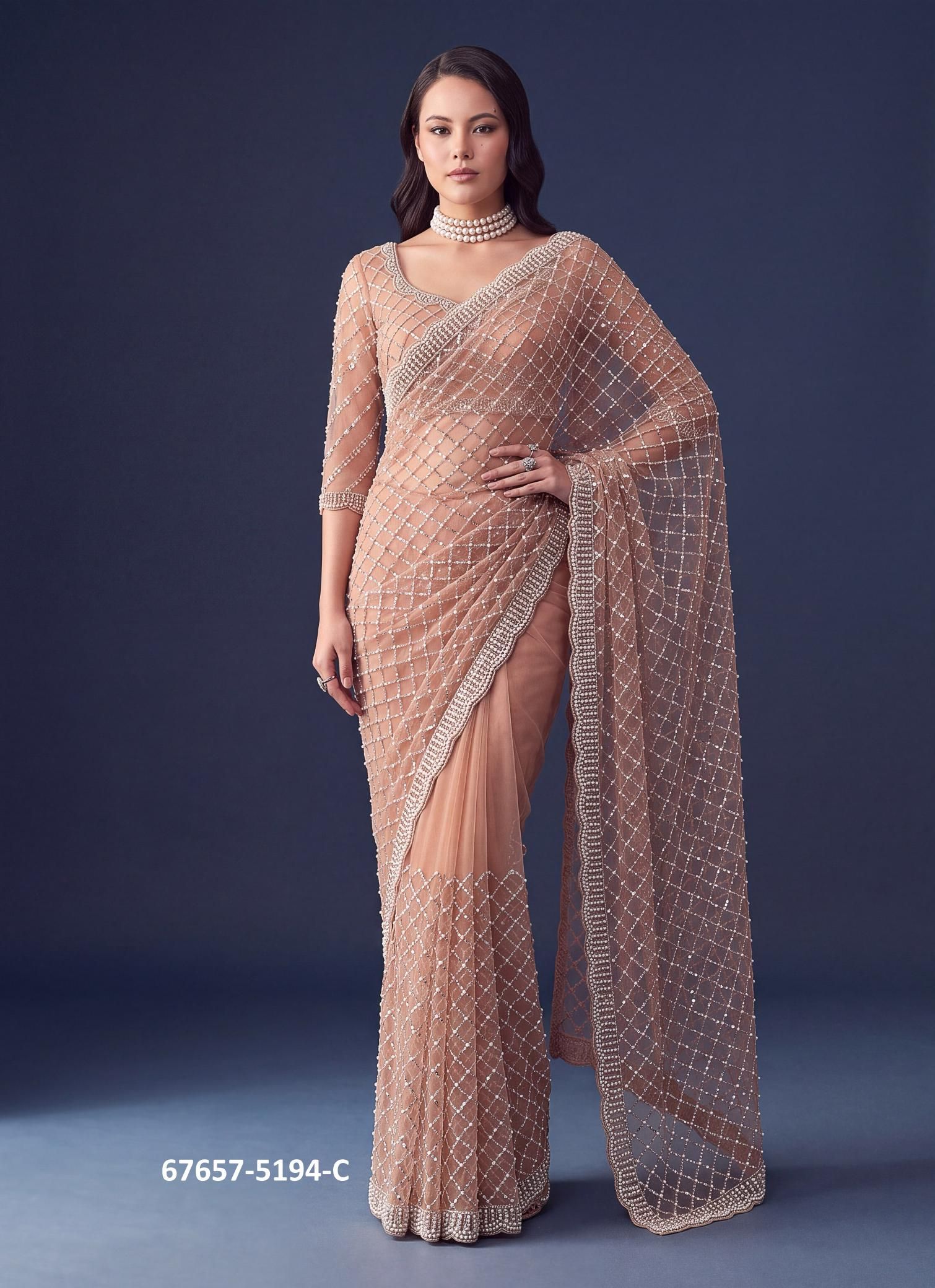 NET BEADS - Catalog # 67657 (Set of 4 Sarees) NET BEADS - Catalog # 67657 (Set of 4 Sarees)