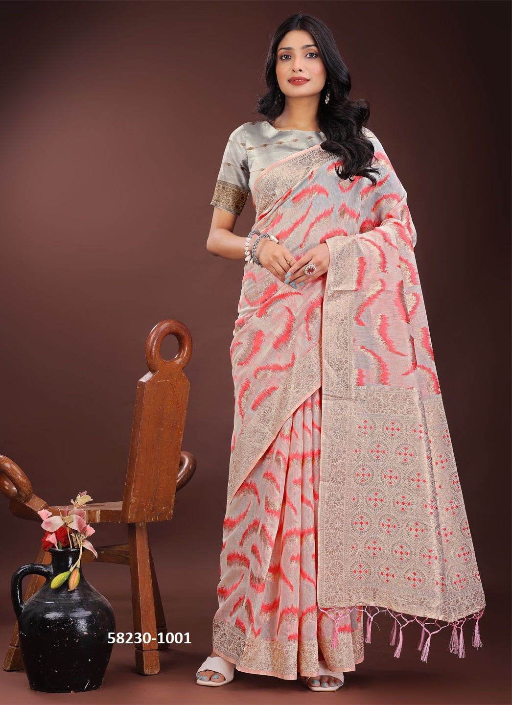 LINEN QUEEN 4 - Catalog # 58230 (Set of 4 Sarees) by Brand STROLLAY ®