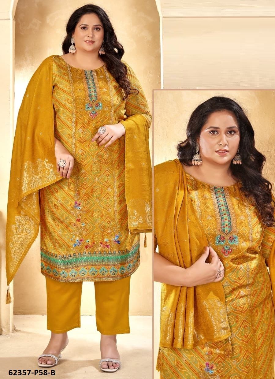 SERIES P58-59 - Catalog # 62357 (Set of 7 SIZE-SETS [Readymade Salwar Suits]) by Desi Muse