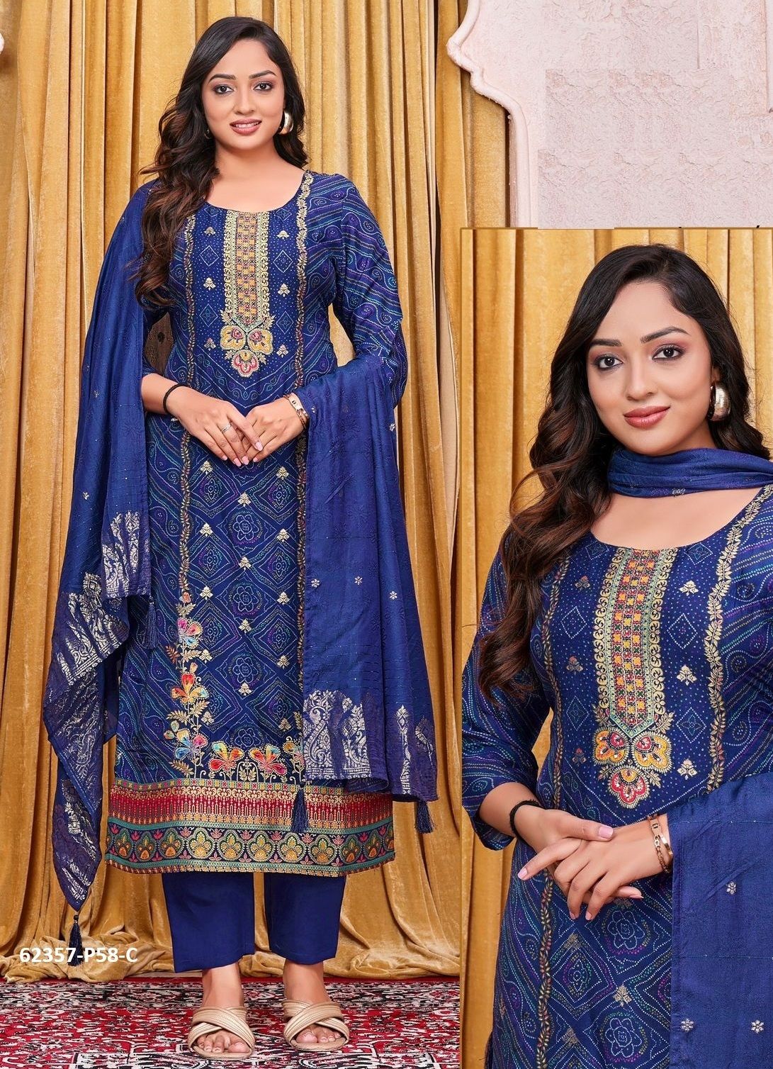SERIES P58-59 - Catalog # 62357 (Set of 7 SIZE-SETS [Readymade Salwar Suits]) by Desi Muse