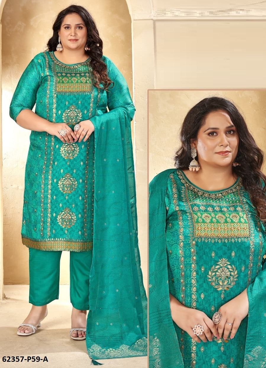 SERIES P58-59 - Catalog # 62357 (Set of 7 SIZE-SETS [Readymade Salwar Suits]) by Desi Muse