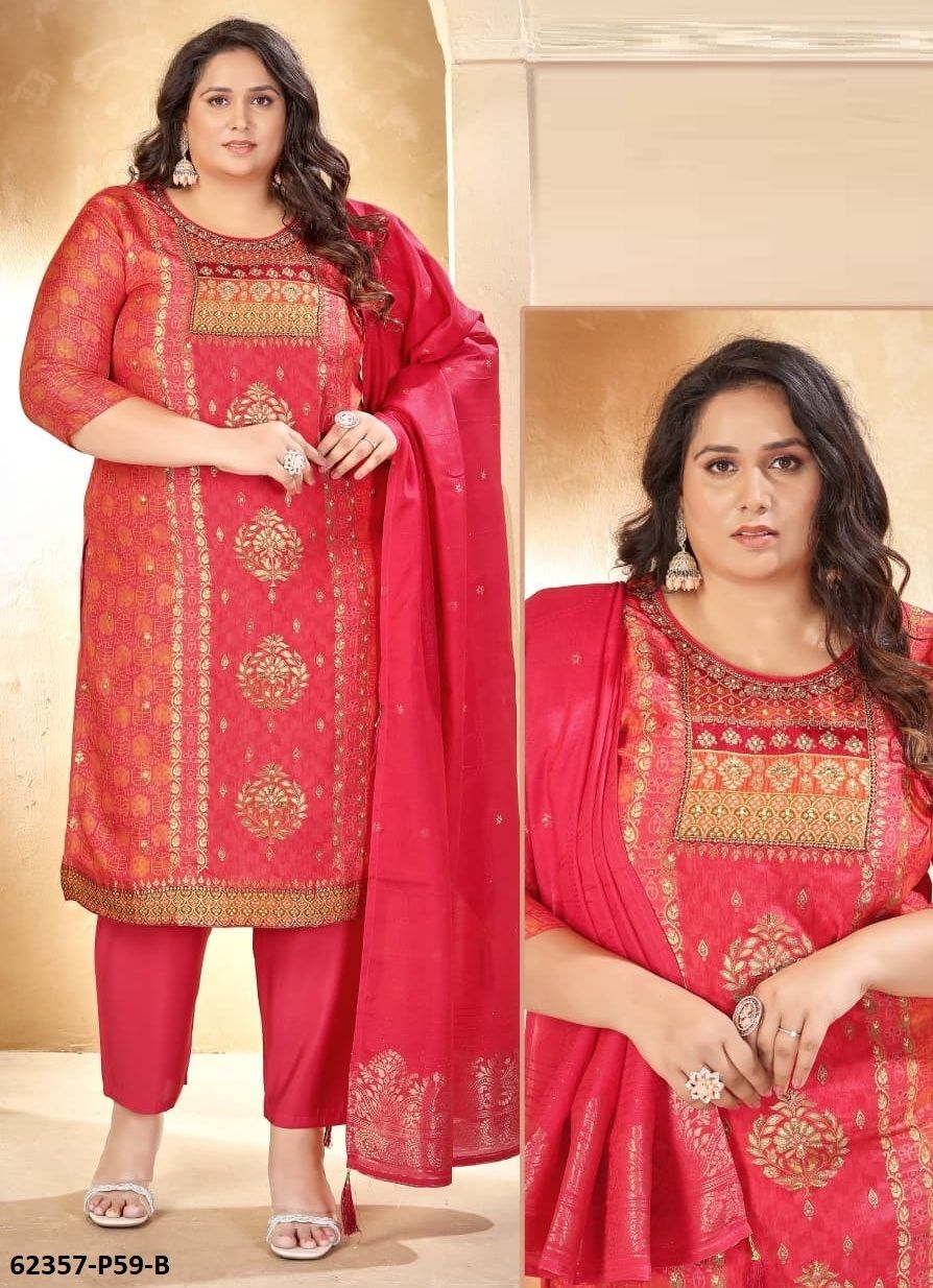 SERIES P58-59 - Catalog # 62357 (Set of 7 SIZE-SETS [Readymade Salwar Suits]) by Desi Muse