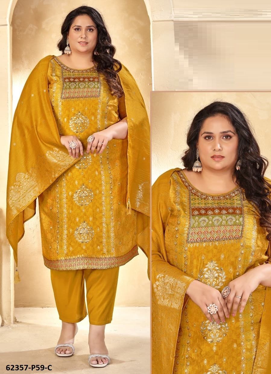 SERIES P58-59 - Catalog # 62357 (Set of 7 SIZE-SETS [Readymade Salwar Suits]) by Desi Muse