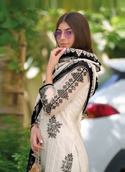 White Organza Embroidered Festive-Wear Pant-Bottom Readymade Salwar Kameez