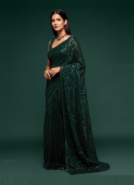 Green Georgette With Sequins Work Saree
